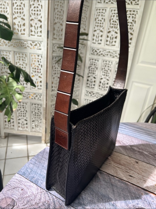 Via Spiga Handbags - Vintage Via Spiga Brown Woven-Look Texture Shoulder Bag